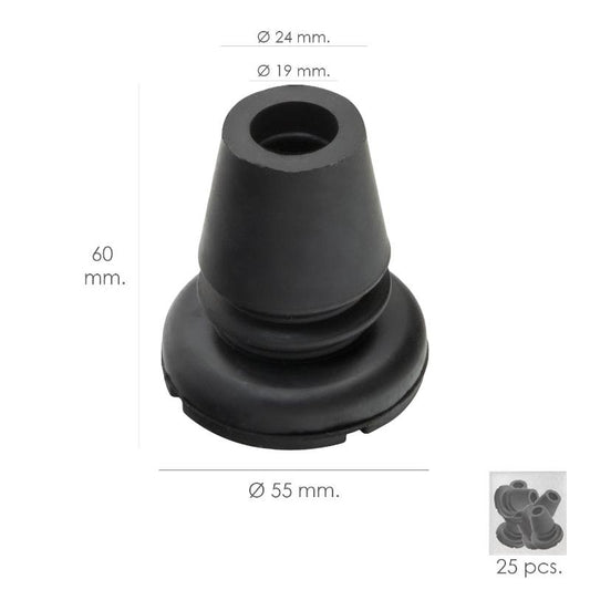 Taco Goma Baston Negro Tubo Ø 19 Mm. / Base Ø 55 Mm. Tipo Fuelle Bolsa 25 Unidades_0