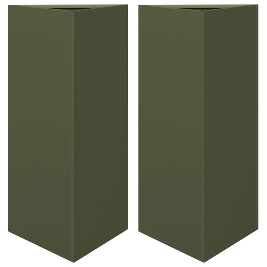 Jardineras Triangulares 2 Uds Acero Verde Oliva 40x34,5x75 Cm_0