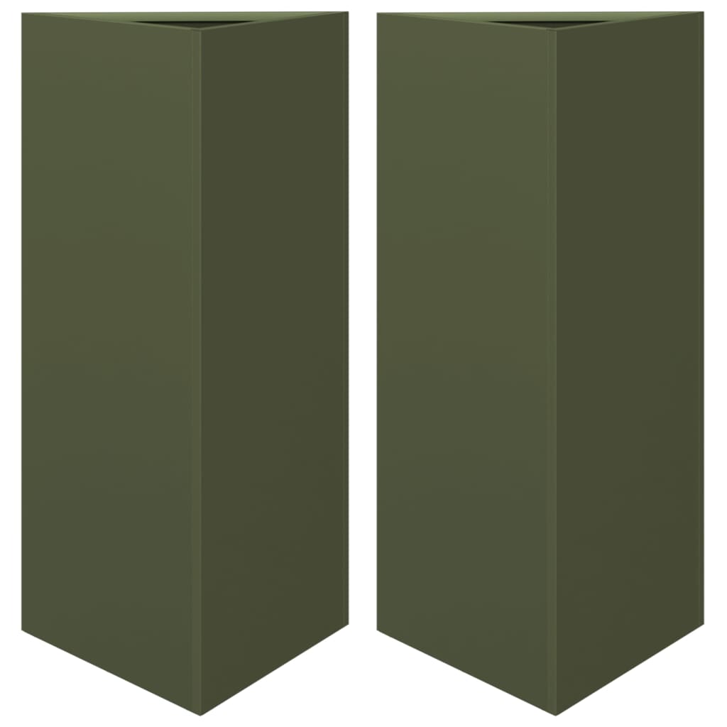Jardineras Triangulares 2 Uds Acero Verde Oliva 40x34,5x75 Cm_0