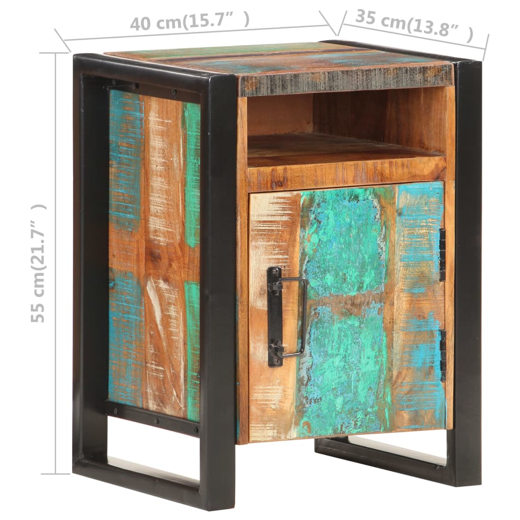 Mesita De Noche De Madera Maciza Reciclada 40x35x55 Cm_3