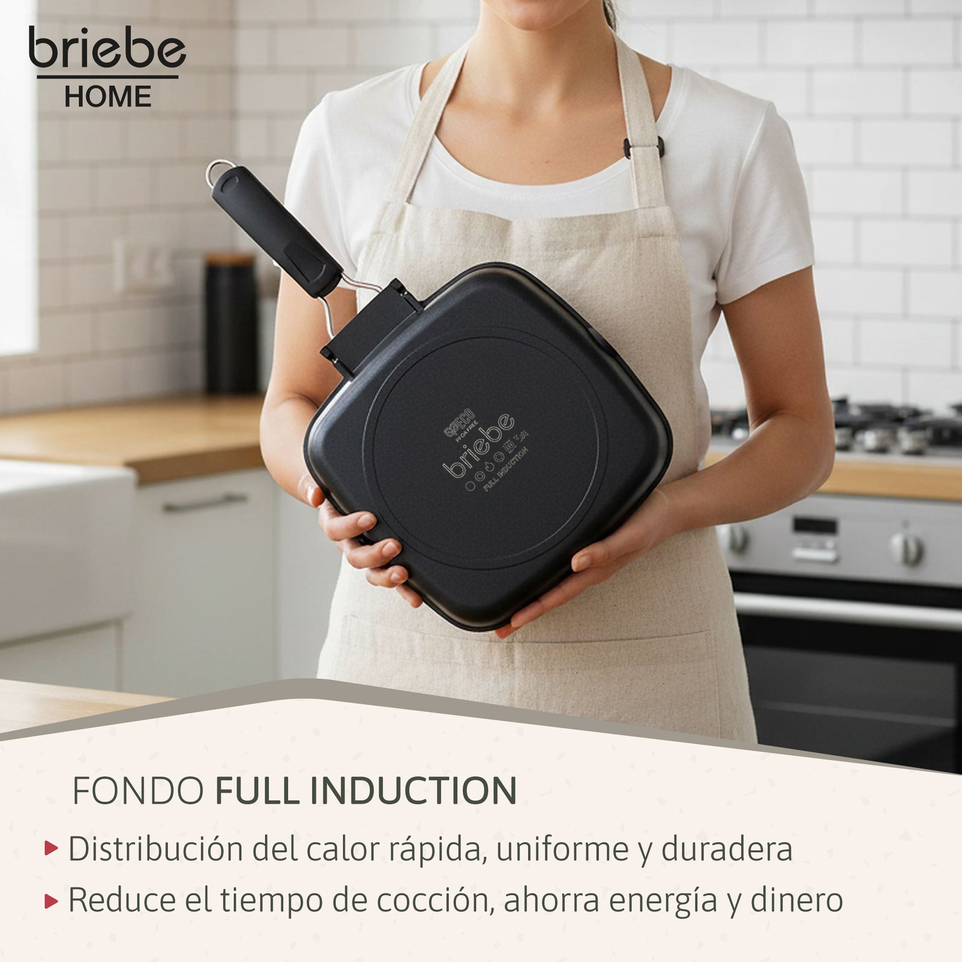 Briebe Grill Asador, Inducción, Antiadherente Titanio 20x20cm Aluminio Fundido Sin Pfoa Mango Plegable, Gp1157, Negro_5
