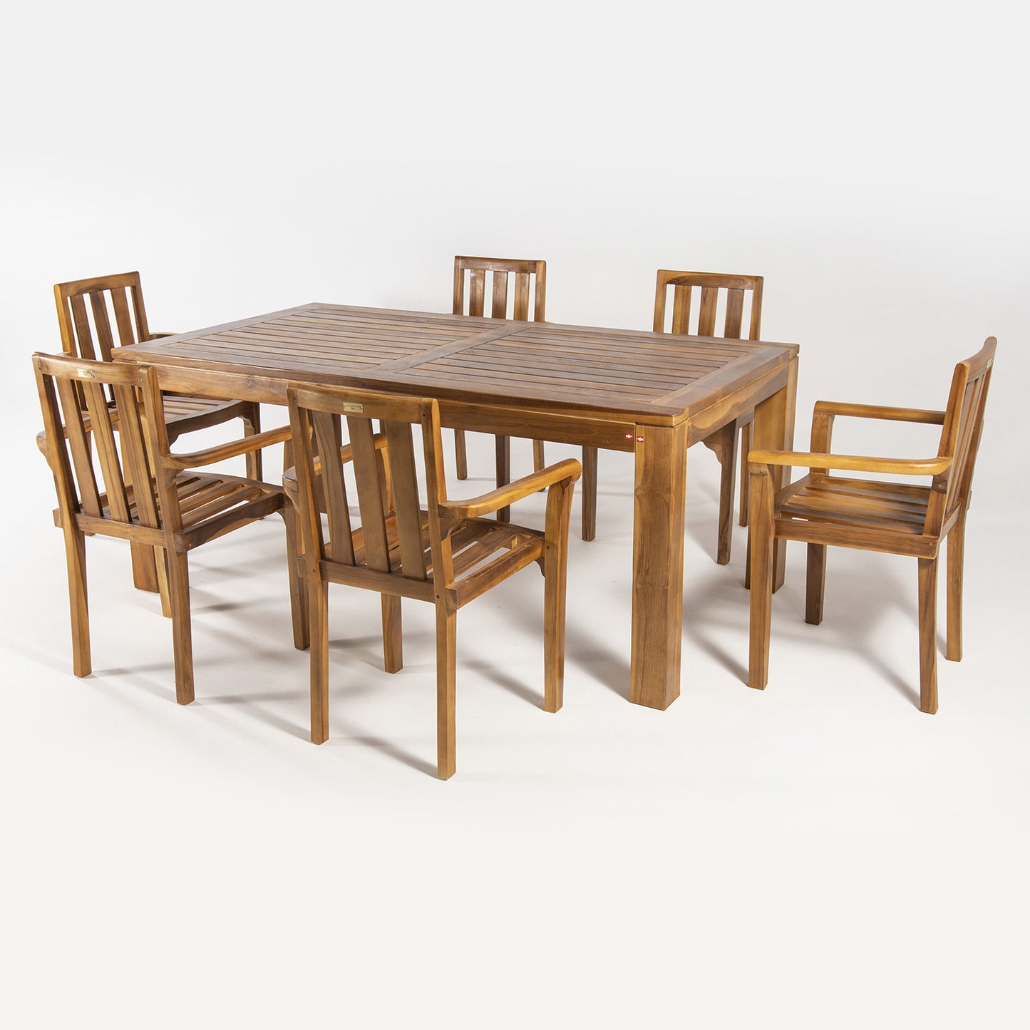Conjunto De Jardín De Madera Teca, Mesa De 180 Cm De Largo Y 6 Sillones Apilables, Madera Teca Grado A, Tratamiento Al Agua Aplicado_2