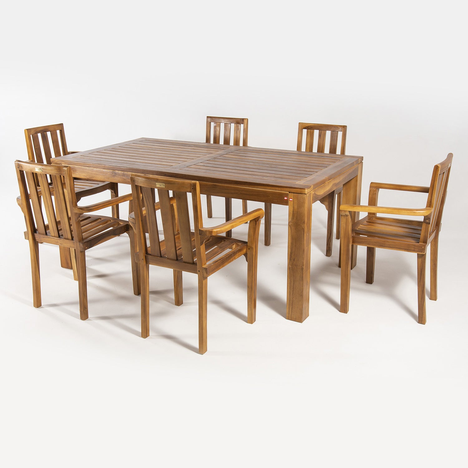 Conjunto De Jardín De Madera Teca, Mesa De 180 Cm De Largo Y 6 Sillones Apilables, Madera Teca Grado A, Tratamiento Al Agua Aplicado_2