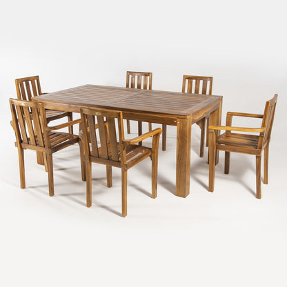 Conjunto De Jardín De Madera Teca, Mesa De 180 Cm De Largo Y 6 Sillones Apilables, Madera Teca Grado A, Tratamiento Al Agua Aplicado_2