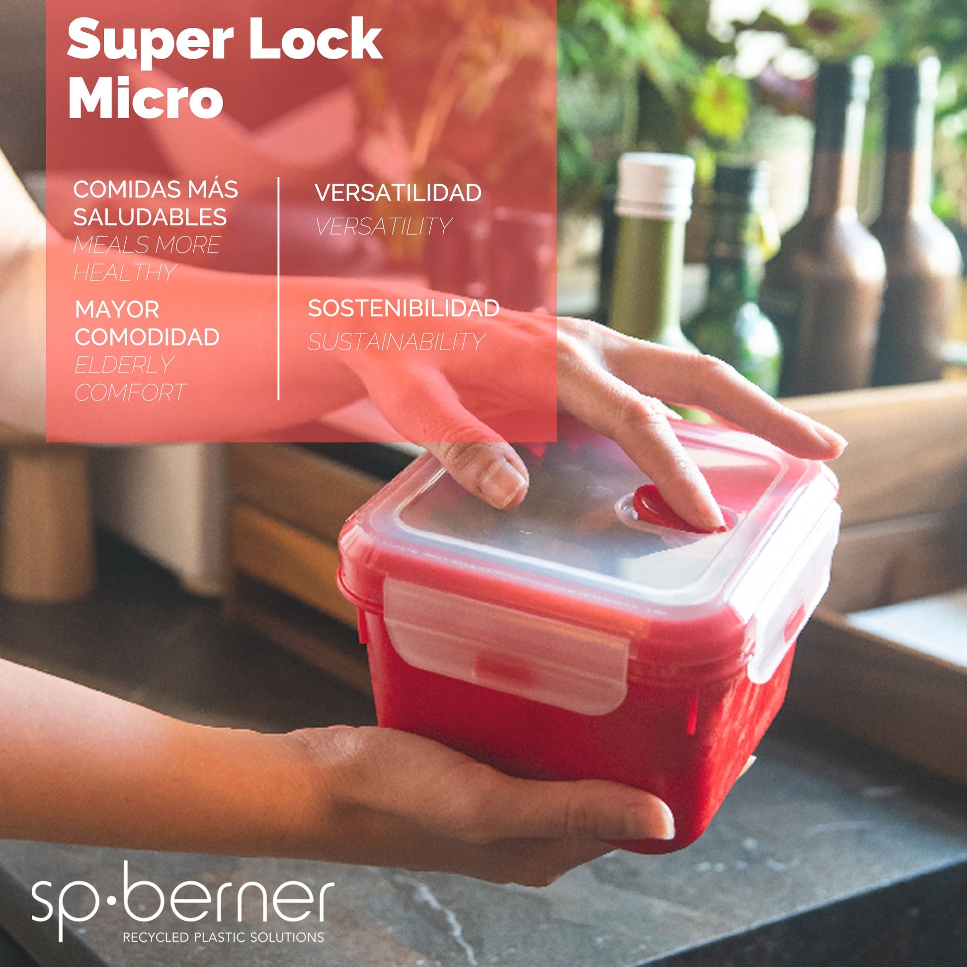 Hermético Super Lock Micro 1,1 L., Cuadrado, Apto Para Cocinar Al Vapor En El Microondas, Ideal Transporte Y Almacenamiento De Alimentos, Cierre Clip_3