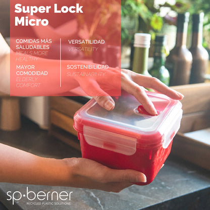 Hermético Super Lock Micro 1,1 L., Cuadrado, Apto Para Cocinar Al Vapor En El Microondas, Ideal Transporte Y Almacenamiento De Alimentos, Cierre Clip_3