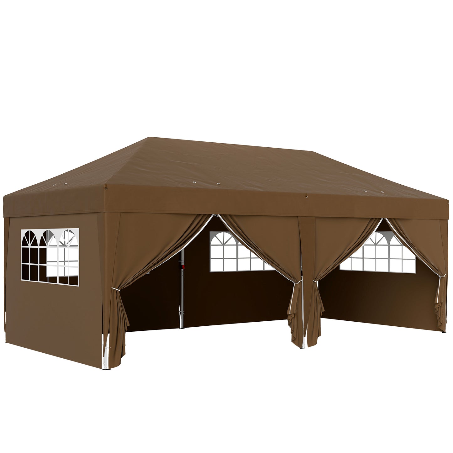 Outsunny Carpa Plegable 6x3 M Con 6 Paredes Laterales Impermeable Anti-uv Café_0