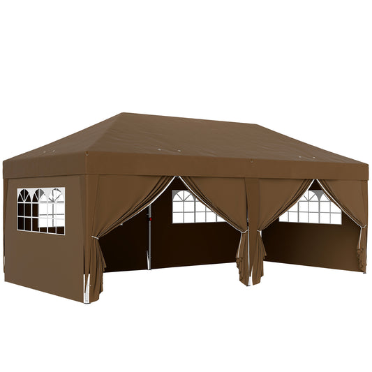 Outsunny Carpa Plegable 6x3 M Con 6 Paredes Laterales Impermeable Anti-uv Café_0