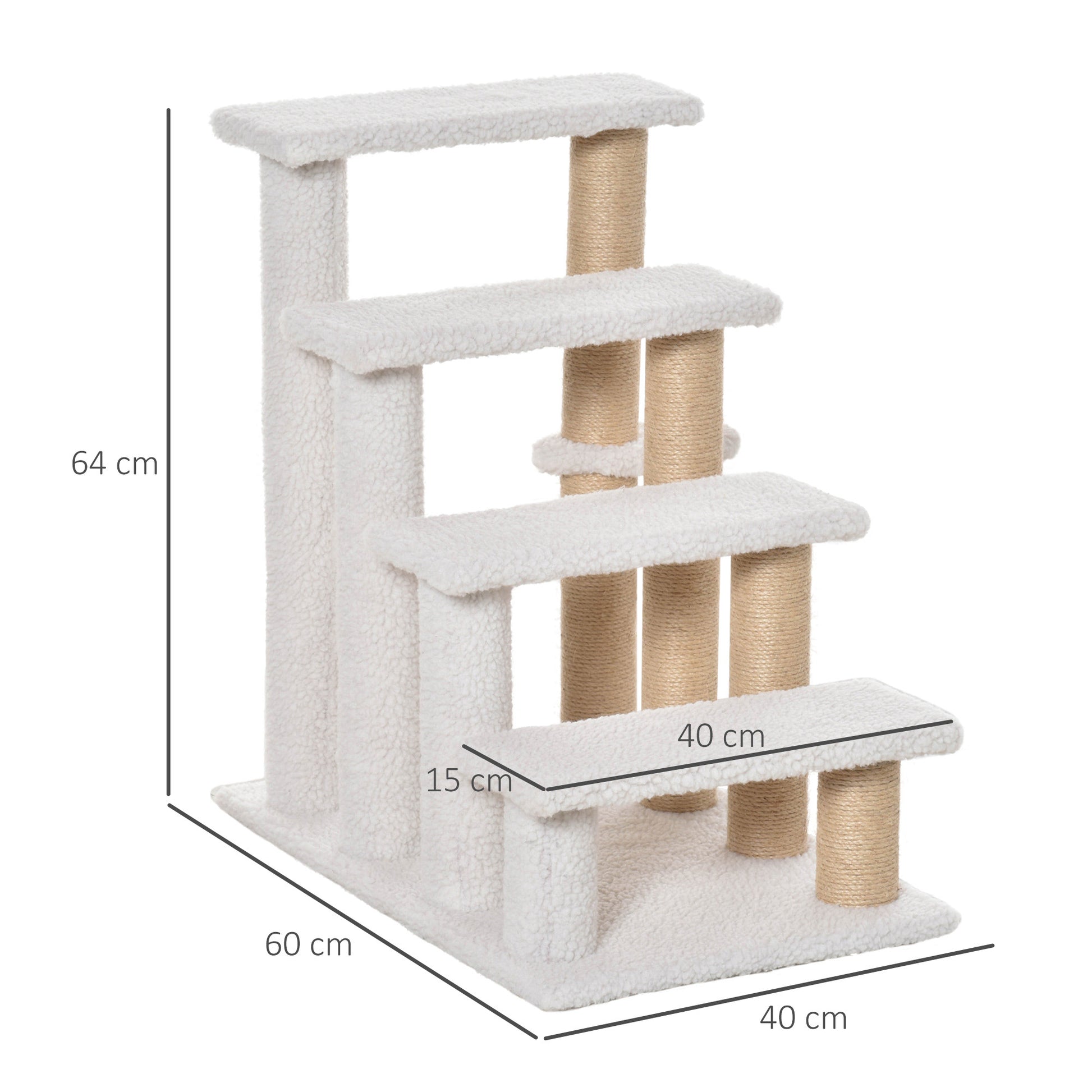 Pawhut Escalera Para Gatos 4 Niveles De Suave Felpa 60x40x64 Cm Blanco_2