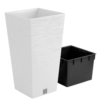 Macetero Color Blanco, Con Depósito, Colección Furu, De 26,5x26,5x 50cm, Capacidad De 11l.
