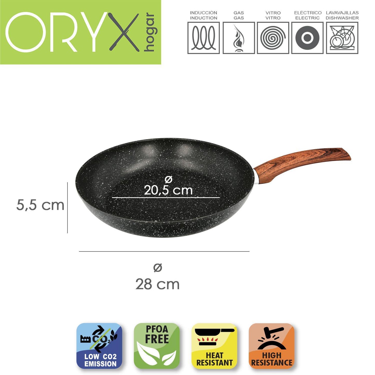 Sarten Aluminio Forjado Antiadherente Ø 28 X 5,5 Cm. Mango Engomado / 5 Capas / Acabado Piedra / Apta Para Todo Tipo De Cocinas