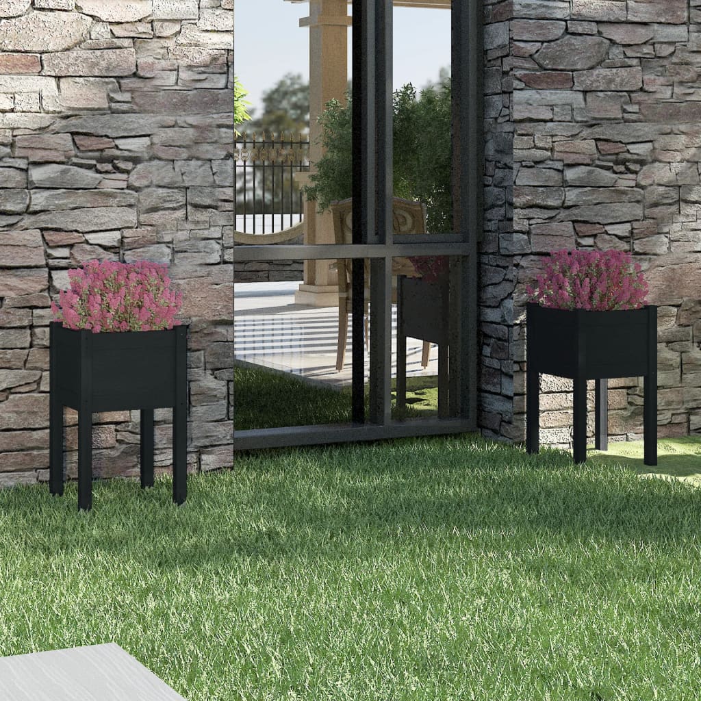 Jardineras 2 Unidades Madera Maciza De Pino Negro 40x40x70 Cm_1