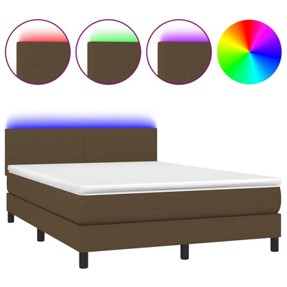 Cama Box Spring Con Colchón Led Tela Marrón Oscuro 140x190 Cm / Vetonek_1