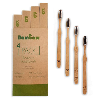 Pack 4x cepillo de dientes de bambú con carbón activado Bambaw