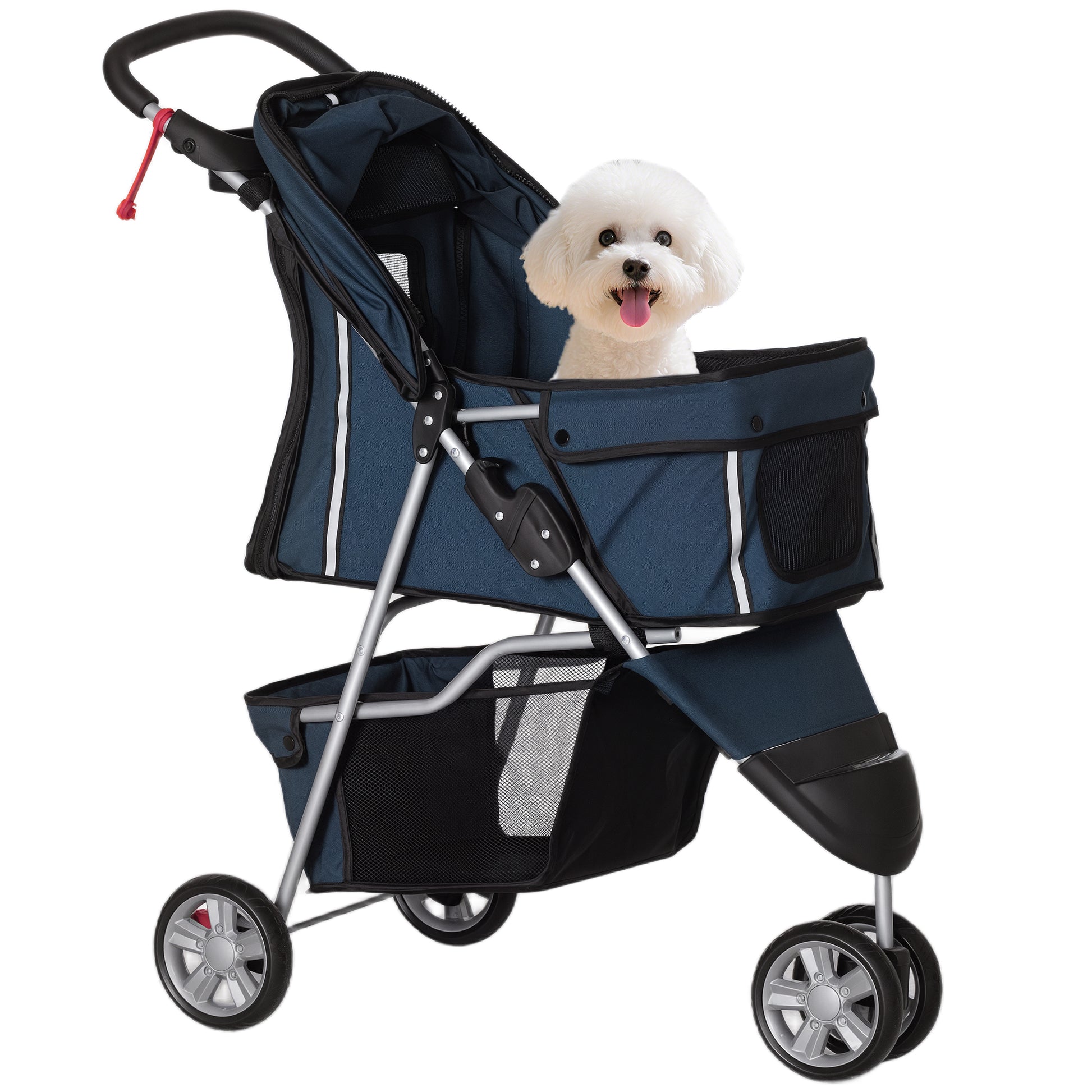 Pawhut Carrito Para Perros Plegable Con Cesta De Almacenaje 75x45x97 Cm Azul_0