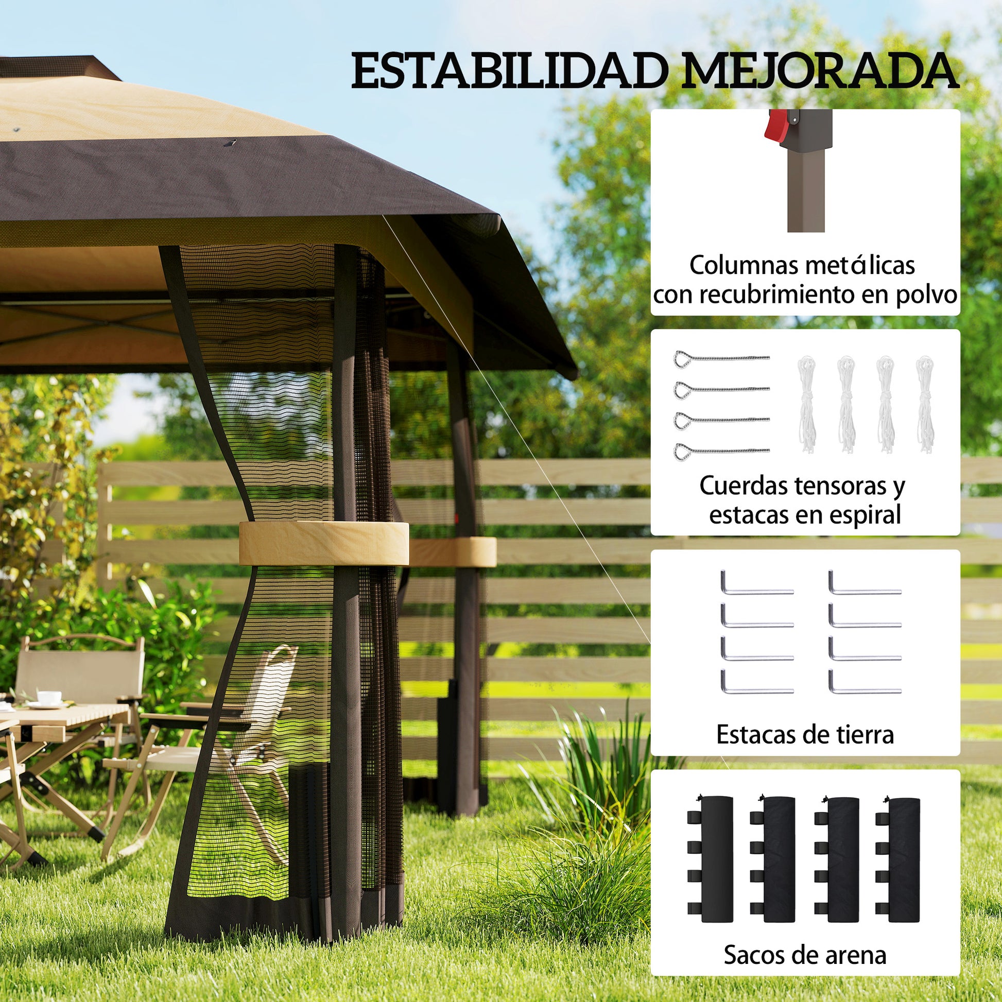 Outsunny Carpa Plegable 4x4 M Con Doble Techo Altura Ajustable 4 Laterales Caqui_5