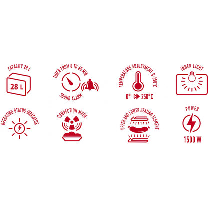 Horno Eléctrico Convección 28 Litros, Sobremesa, Temporizador, Ajuste Temperatura 6 Modos Calor Mpm Mpe-28/t 1500w