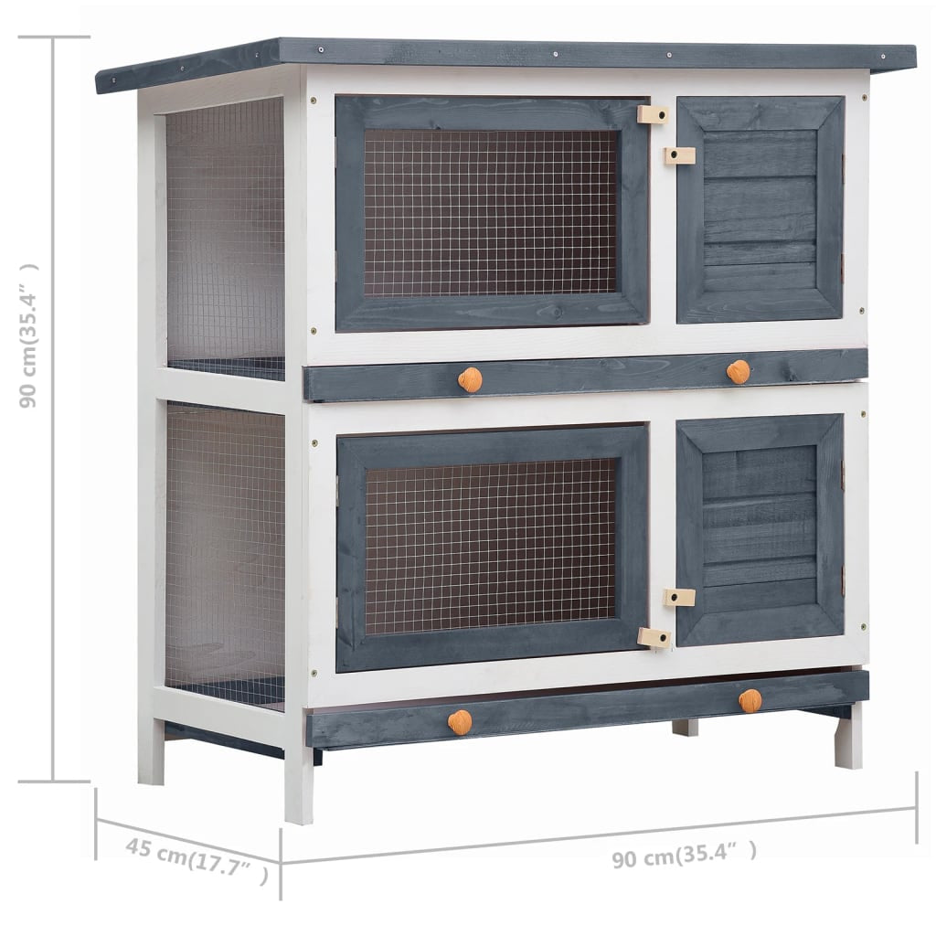 Vidaxl Jaula Conejera Con 4 Puertas Madera Gris_2