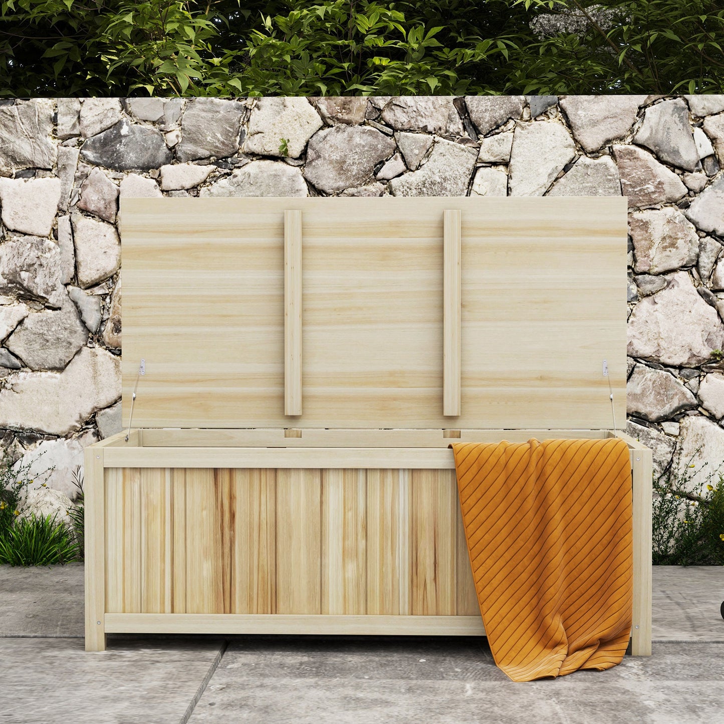 Outsunny Arcón Exterior De Madera 172 L Con Tapa Abatible Madera Natural_3
