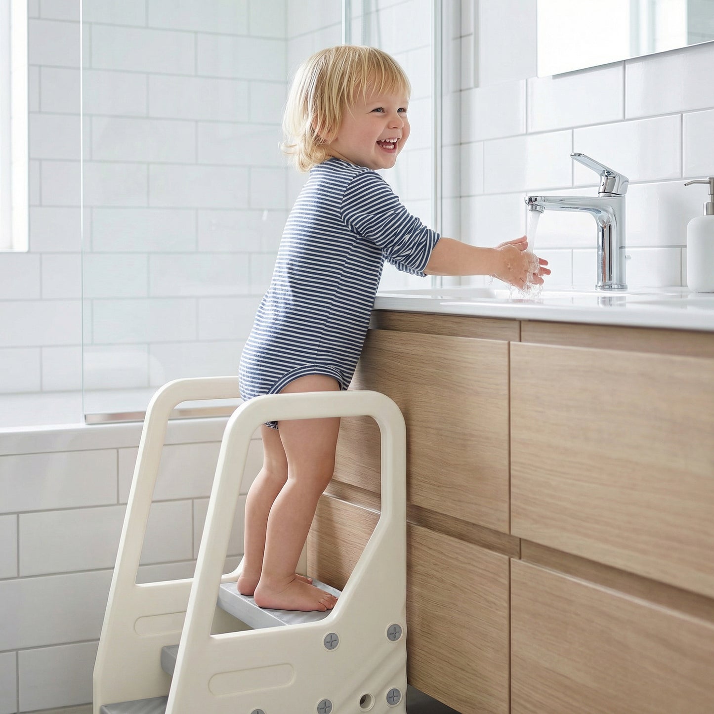 Taburete Para Niños Ajustable De 2 A 3 Peldaños Para Niños De 2-5 Años Gris_3
