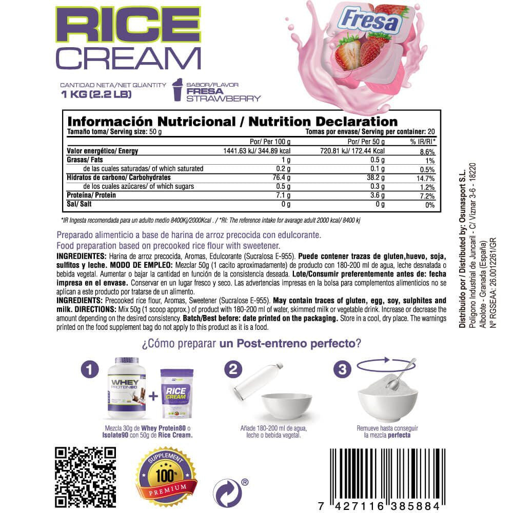 Rice Cream (crema De Arroz Pregelatinizada) - 1kg - Fresa - Fuente De Carbohidratos De Buena - Masmusculo_4
