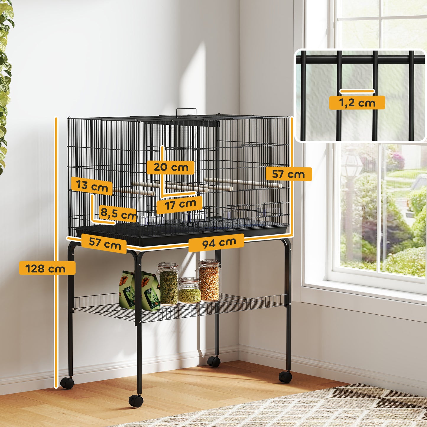 Pawhut Jaula Para Pájaros Con Divisor Ruedas Para Mascota Aves Loros Canarios_2