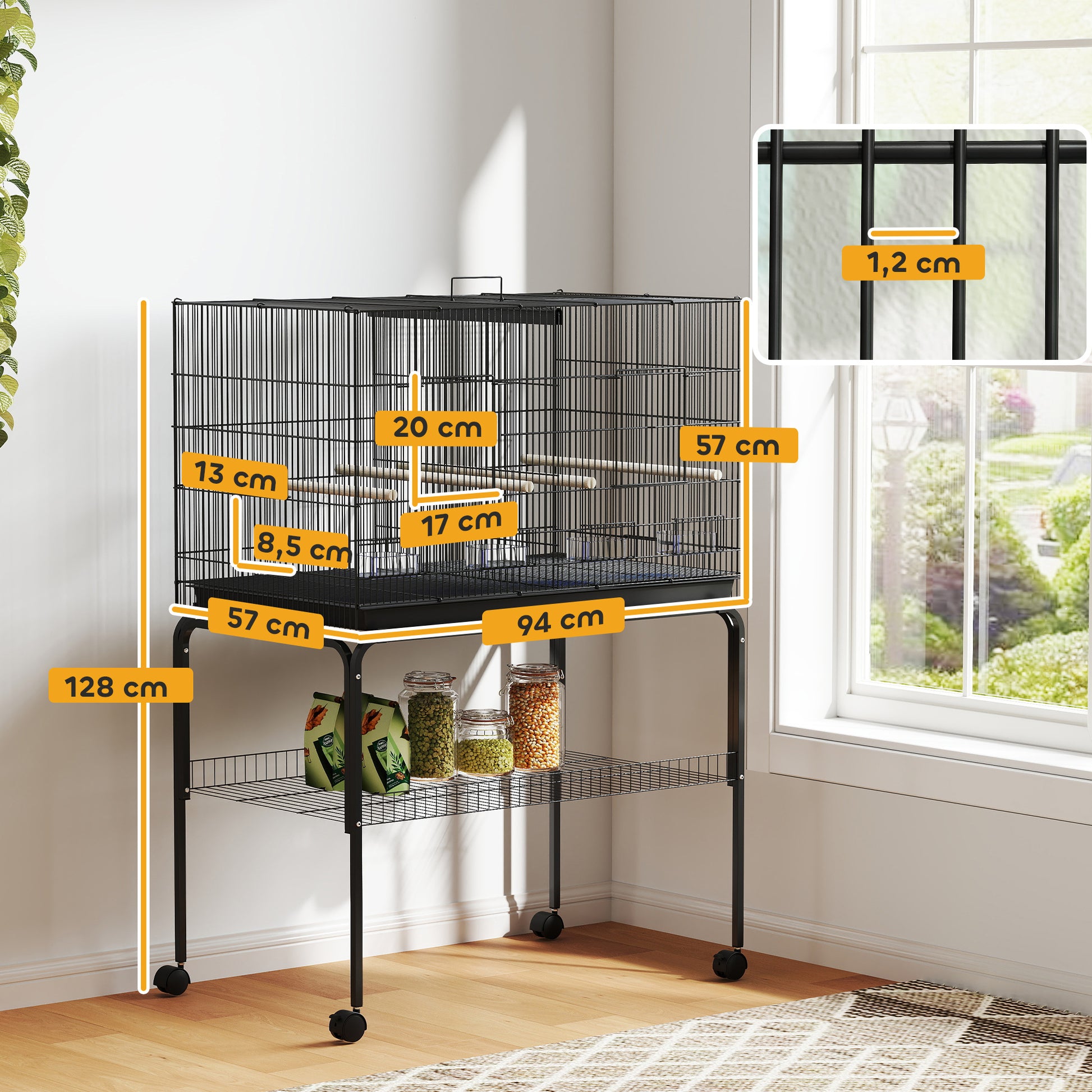 Pawhut Jaula Para Pájaros Con Divisor Ruedas Para Mascota Aves Loros Canarios_2
