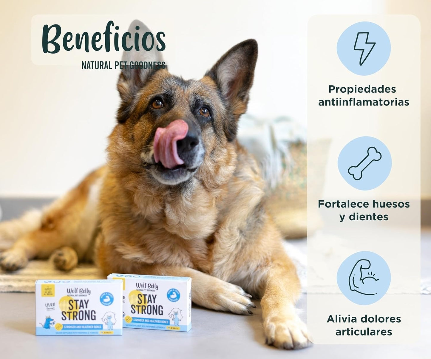 Wolf Belly Stay Strong Calcio para Perros y Gatos Suplemento Dieta BARF 30 comp