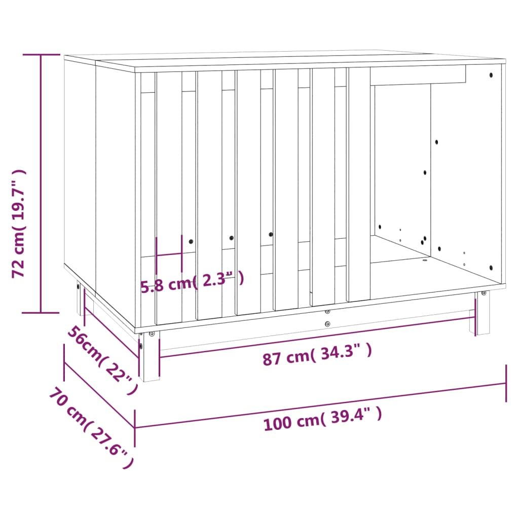 Cama Para Perros Madera Maciza De Pino Blanco 100x70x72 Cm / Vetonek_2