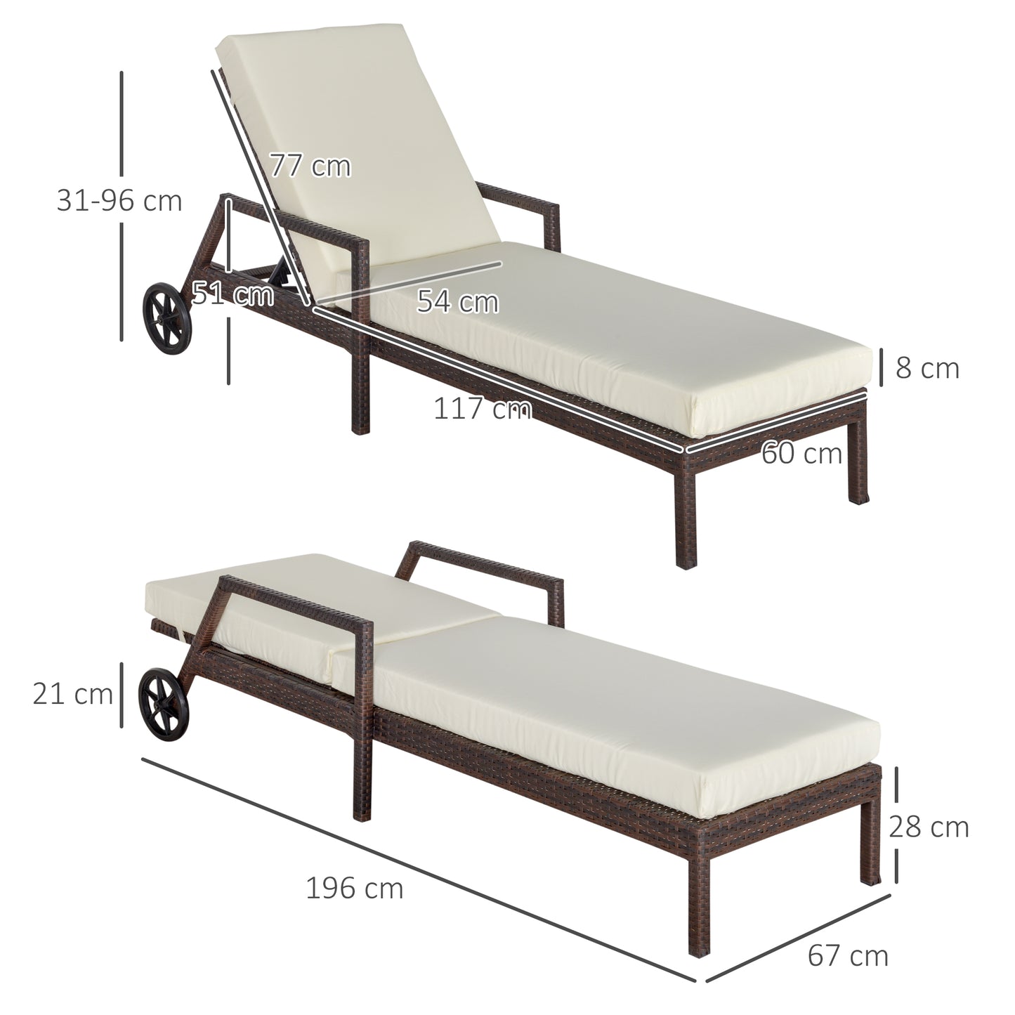 Outsunny Conjunto De 2 Tumbonas De Ratán Jardín Con Cojines Respaldo Ajustable_2