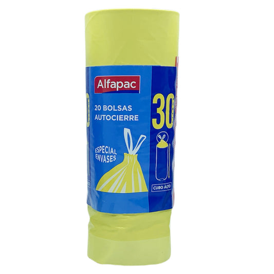 Rollo De 20 Bolsas De Basura Autocierre 30 L. De Capacidad Especiales Envases Y Cubos Altos 50x75 Cms