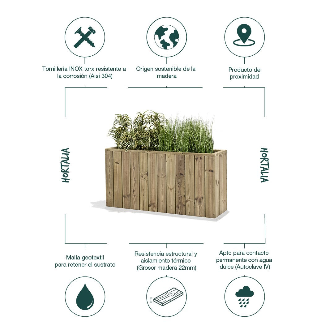 Jardinera De Madera Para Exterior 120x34x60 Cm Atrium Hortalia_2