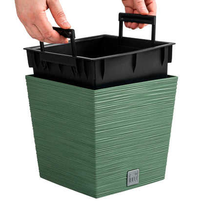 Macetero Color Verde Tierra, Con Depósito, Colección Furu, De 29,5 X 29,5 X 29 Cm, Capacidad De 14 L._3