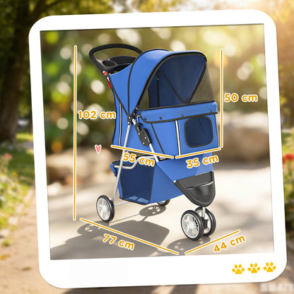 Pawhut Cochecito Para Perros Plegable Con Cesta De Almacenaje 77x44x102 Cm Azul_2