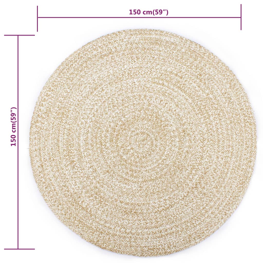 Alfombra De Yute Tejida A Mano Blanco Y Natural 150 Cm / Vetonek_4