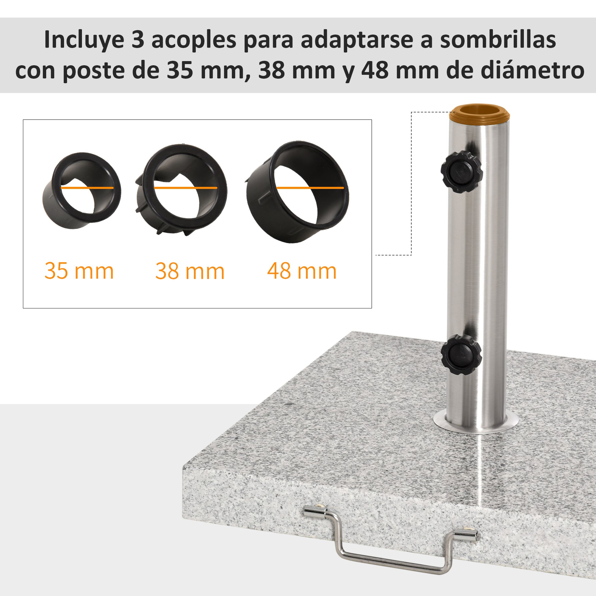 Outsunny Base De Sombrilla 25kg De Mármol Con 2 Ruedas Y Asa Tubo De Ø35/38/48mm_5