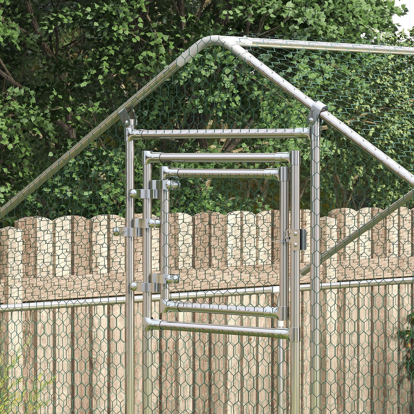 Pawhut Gallinero Para Exterior 3x6x2 M Con Comedero Colgante Tipo Brocheta Plata_3