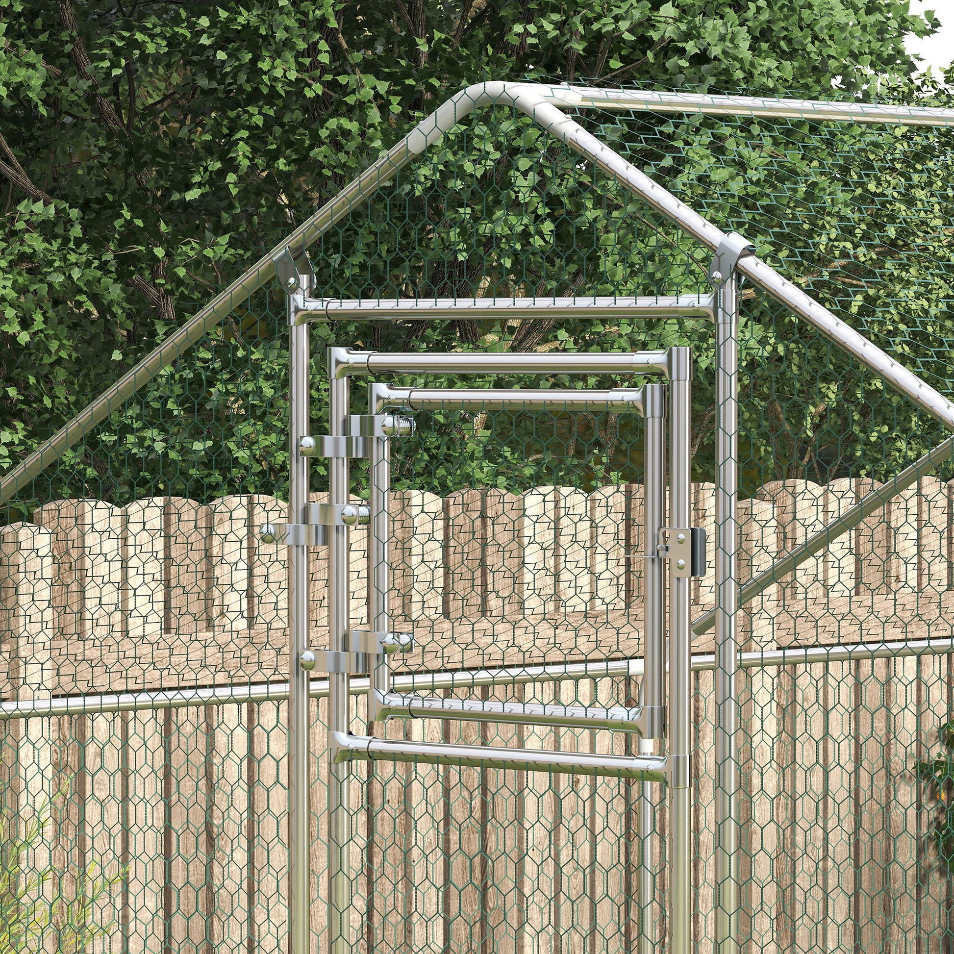 Pawhut Gallinero Para Exterior 3x6x2 M Con Comedero Colgante Tipo Brocheta Plata_3