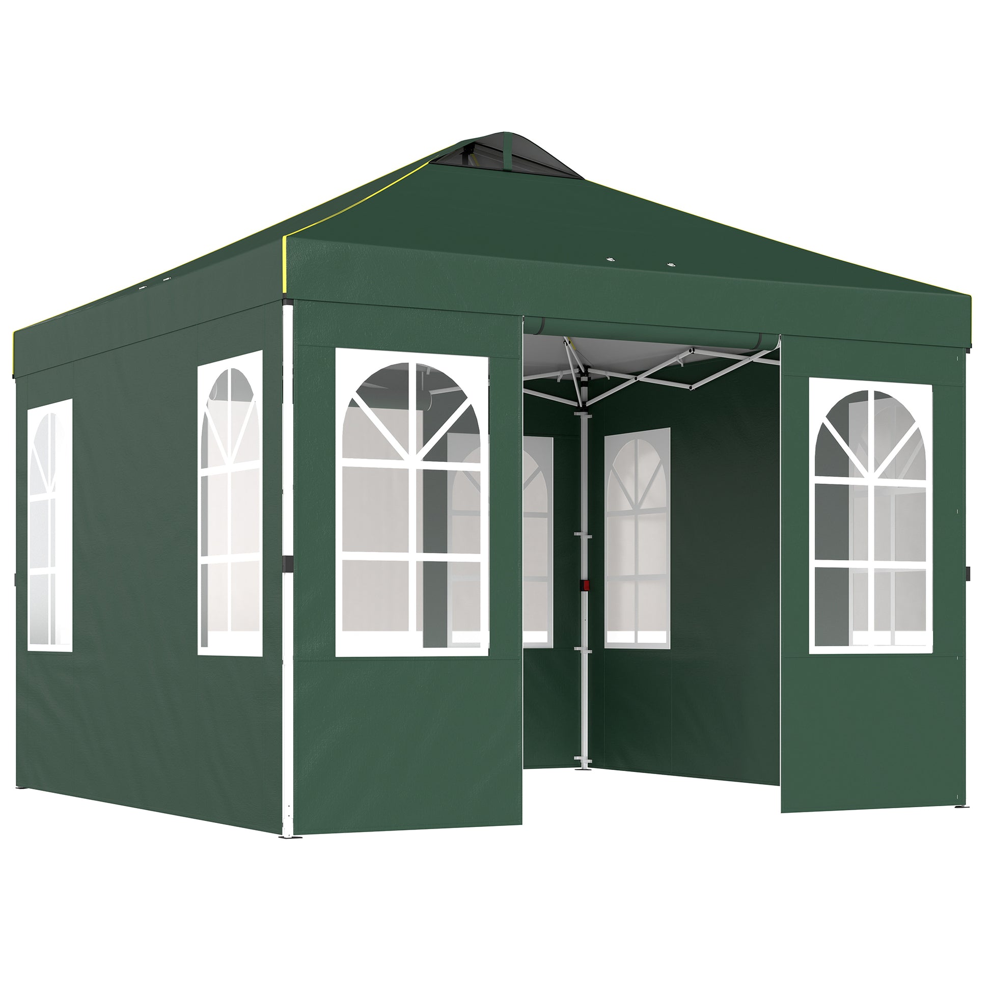 Outsunny Carpa Plegable 3x3m Pop-up Altura Ajustable Laterales Extraíbles Verde_0
