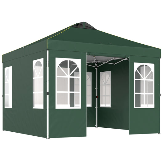 Outsunny Carpa Plegable 3x3m Pop-up Altura Ajustable Laterales Extraíbles Verde_0