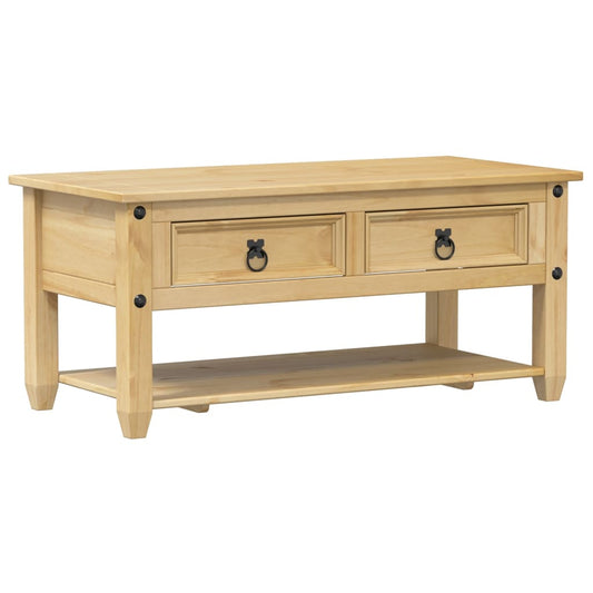 Mesa De Centro Cajones Corona Madera Maciza Pino 100x48x45 Cm_0