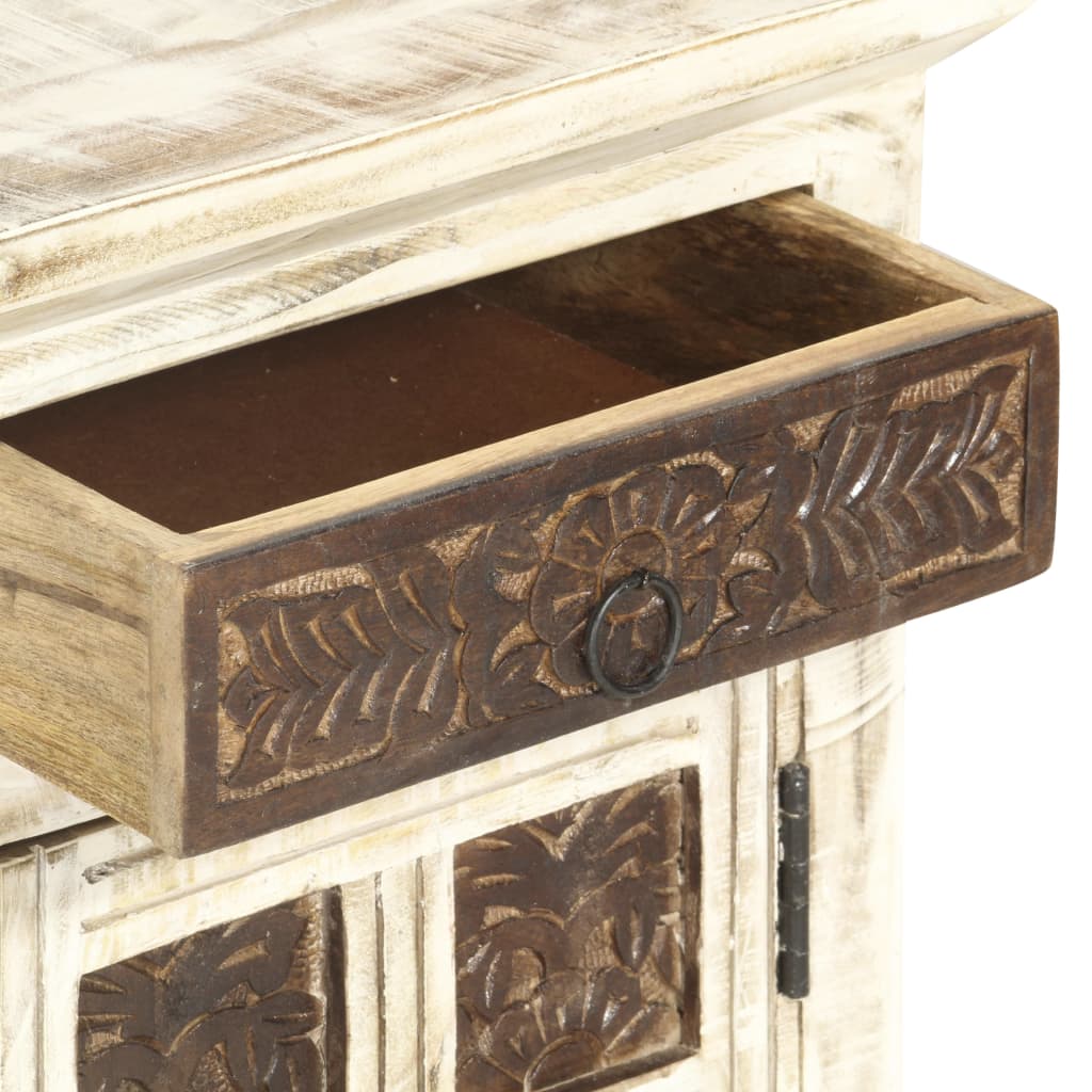 Mesita De Noche De Madera Maciza De Mango Blanco 40x30x50 Cm_3
