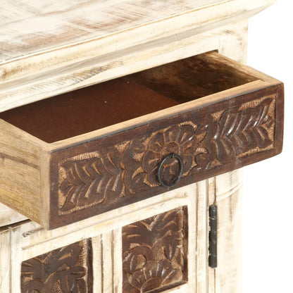 Mesita De Noche De Madera Maciza De Mango Blanco 40x30x50 Cm_3