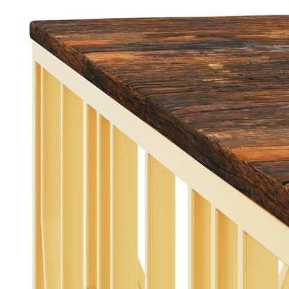 Mesa De Centro Acero Inoxidable Madera Maciza Reciclada Dorado._3