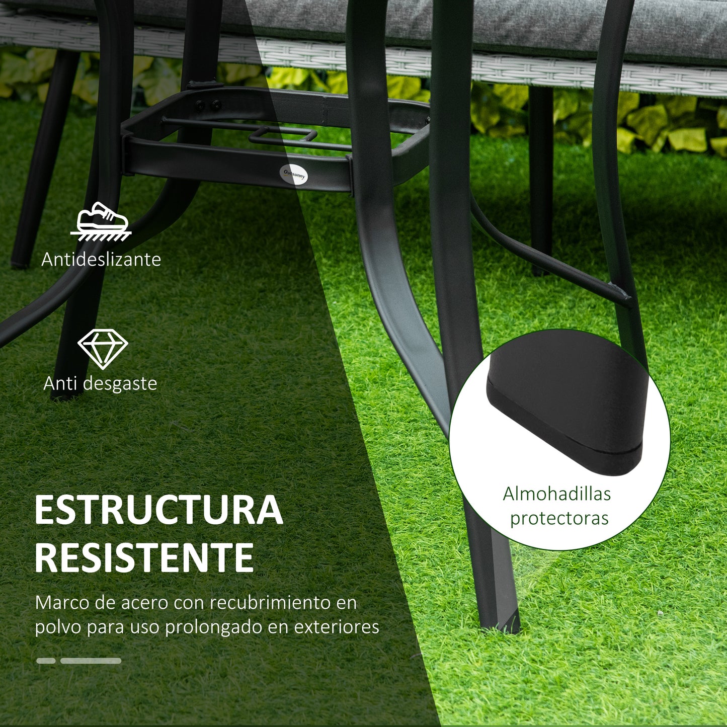 Outsunny Mesa De Cristal De Jardín Con Agujero Para Sombrilla Acero Ø106,5x71cm_5