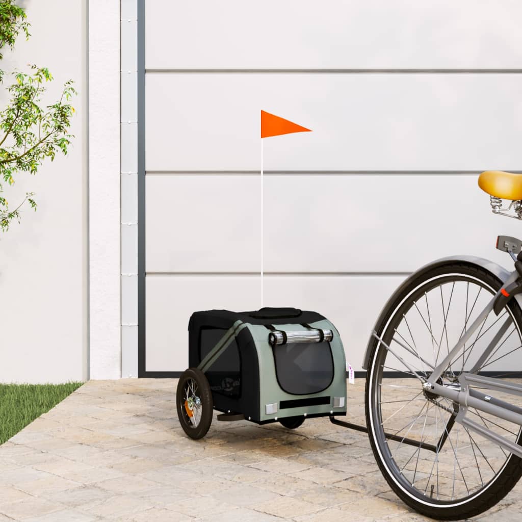 Remolque De Bicicleta Mascotas Hierro Tela Oxford Gris Negro_1
