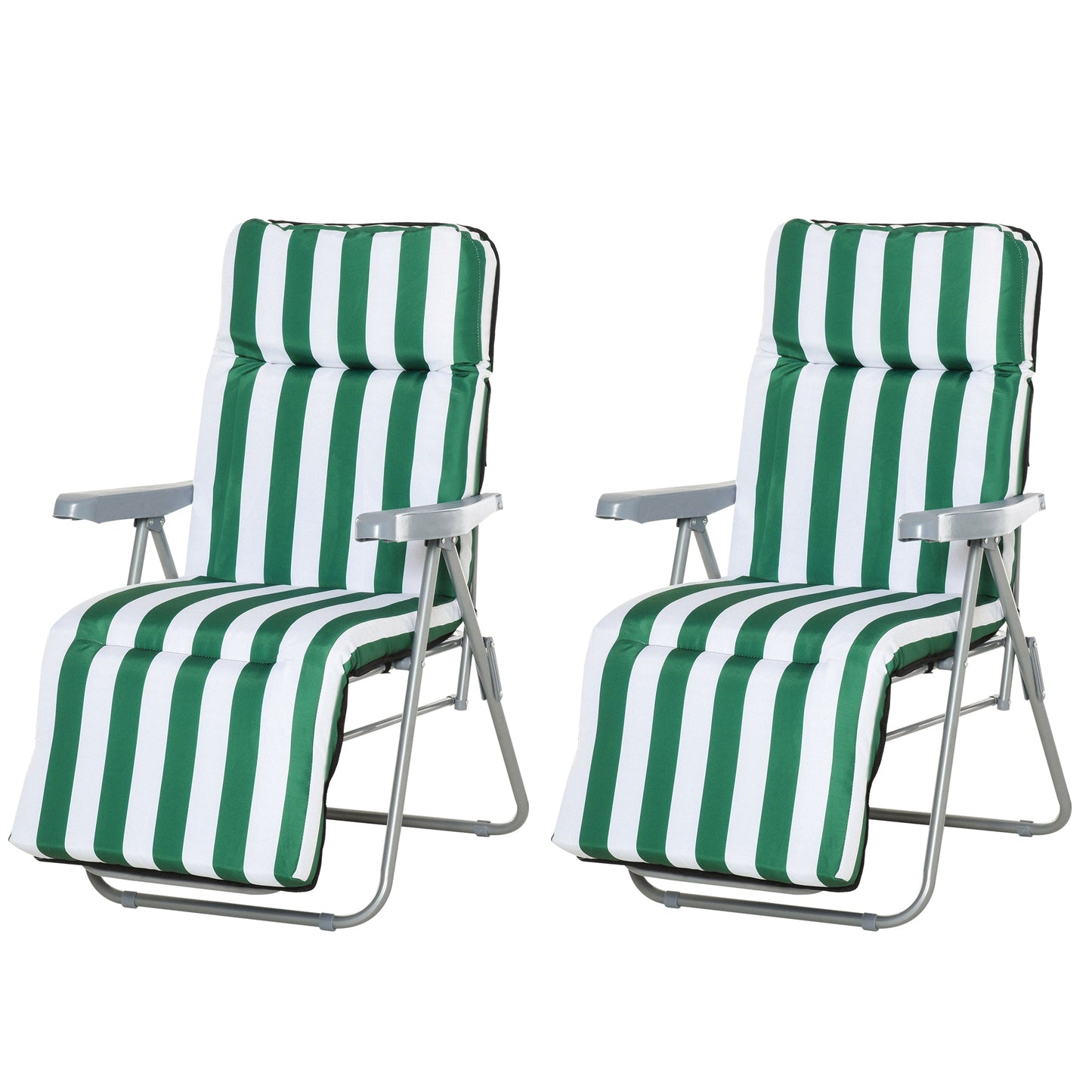 Outsunny 2 Tumbonas Plegables Con Respaldo Ajustable 60x75x66-102 Cm Rayas Verde_0