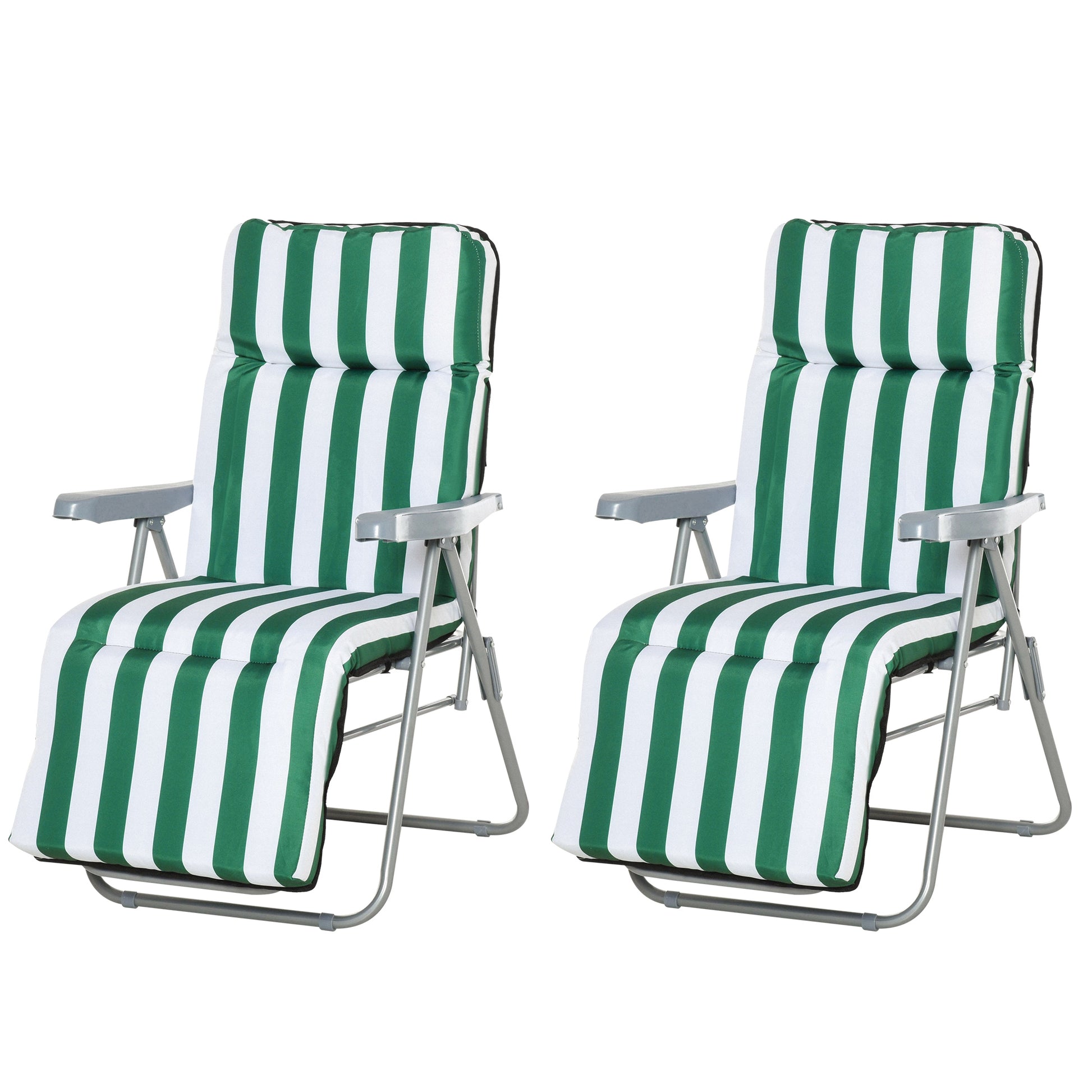 Outsunny 2 Tumbonas Plegables Con Respaldo Ajustable 60x75x66-102 Cm Rayas Verde_0