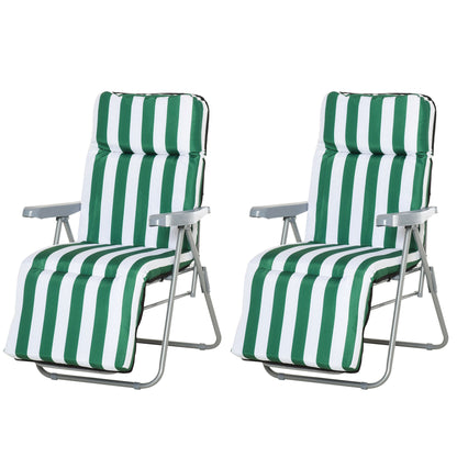 Outsunny 2 Tumbonas Plegables Con Respaldo Ajustable 60x75x66-102 Cm Rayas Verde_0