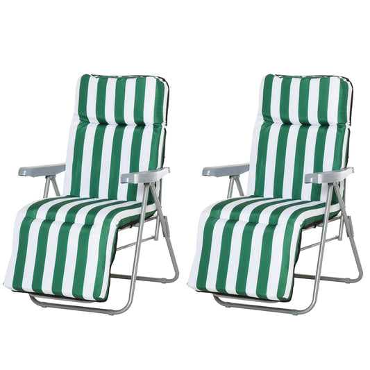 Outsunny 2 Tumbonas Plegables Con Respaldo Ajustable 60x75x66-102 Cm Rayas Verde_0
